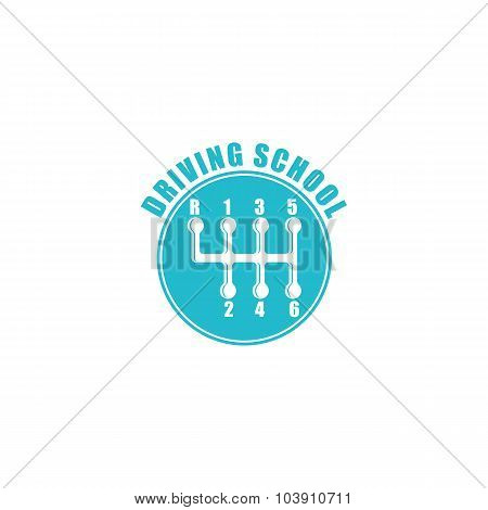 Driving School Logo, Six Gearshift Knob Blue Emblem, Auto Icon