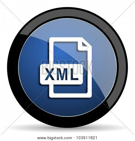 xml file blue circle glossy web icon on white background, round button for internet and mobile app 
