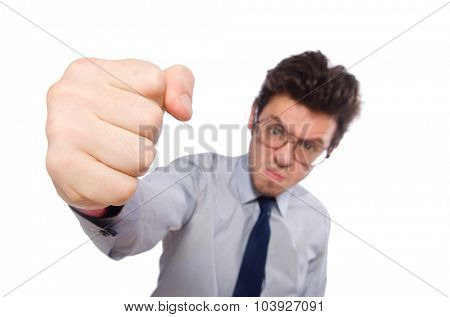 Young employee isolated on white