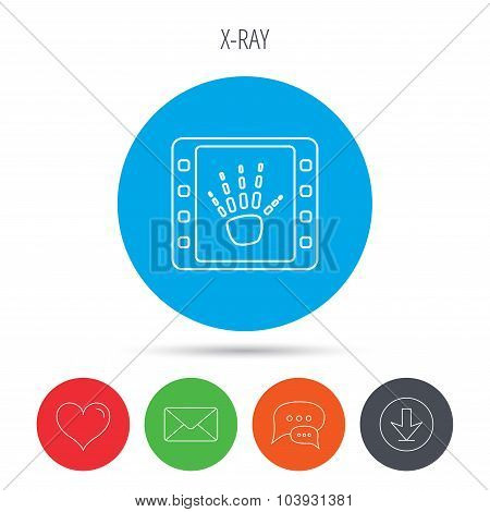 Hand X-ray icon. Human skeleton sign.