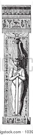 Pillar Medinet Habu, vintage engraved illustration. Industrial encyclopedia E.-O. Lami - 1875.