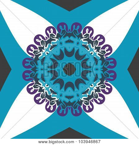 Seamless tile with rounf mandala medallion in the center in blue color.