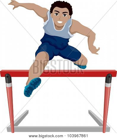 Illustration of a Teenage Athlete Jumping Over a Hurdle
