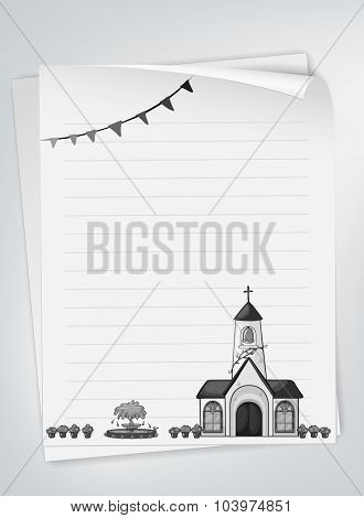 Blank paper with church design illustration