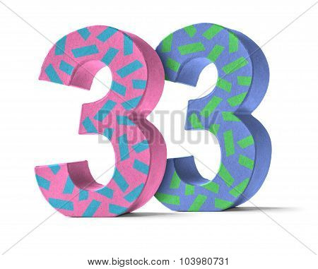 Colorful Paper Mache Number On A White Background  - Number 33