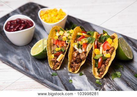 Mexican food - delicious tacos with ground beef