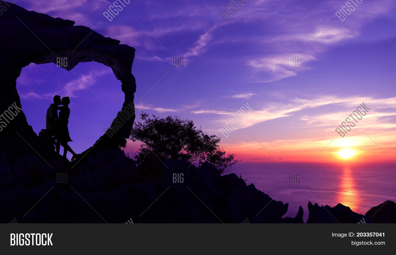 Silhouette Valentine Image Photo Free Trial Stock Silhouette Valentine Background Concept Kissing In A Heart Shaped Stone On Mountain With