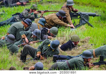 Battlefield action.The VIII International Festival of Military History and remake for the battle `1944` 6.08.2016 in Valga, Estonia