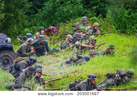 Battlefield action.The VIII International Festival of Military History and remake for the battle `1944` 6.08.2016 in Valga, Estonia