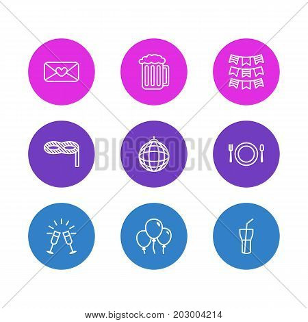 Editable Pack Of Cutlery, Party Flag, Goblet And Other Elements.  Vector Illustration Of 9 Party Icons.
