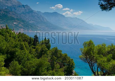 Morning sescape panorama of Biokovo mountains from Pisak, Croatia