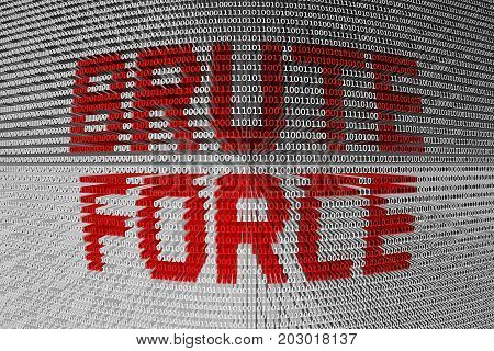 Brute force in the form of binary code, 3D illustration