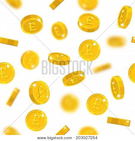 Flying gold pounds seamless pattern. Background of flying gold pounds as a pattern for designers and illustrators. Cover of floating gold pieces in the form of vector illustration