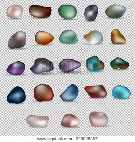 twenty-three colorful stones on a transparent background. Each object is located on a separate layer