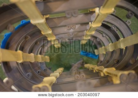 Round multi-level track for small toy cars in room for playing, top view