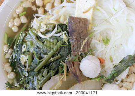 Vietnamse Noodle Soup, Served With Fresh Herbs At The Buddhist Eatery, Radish, Morning Glory, Shiita