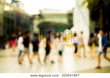 Blurred of people shopping at street (Bangkok Thailand) for travel background or texture - vintage color style.