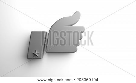 Generic thumb-up symbol on white background associated with the like sign in social media networks. The hand gesture also denotes approval of a job well done.