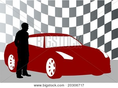 Vektorové kreslení sportovní auta a muže