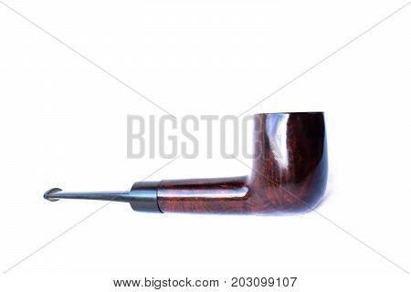Smoking vintage pipe white background. Smoke pipe.