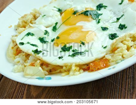 sheshryanch eggs plov. Azerbaijani cuisine dish close up traditional meal