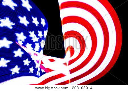 USA Flag lightpainted on black background texture
