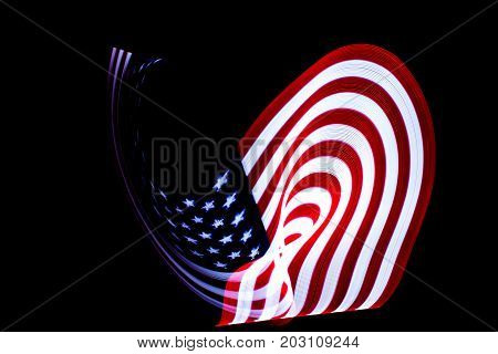 USA Flag lightpainted on black background texture