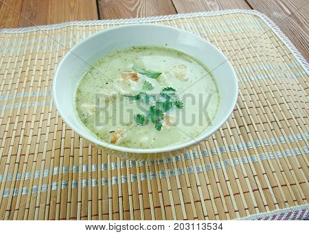 Allgauer Kasesuppe - Bavarian winter soup , close up meal