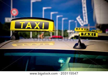 Taxi waiting for a ride at the airport