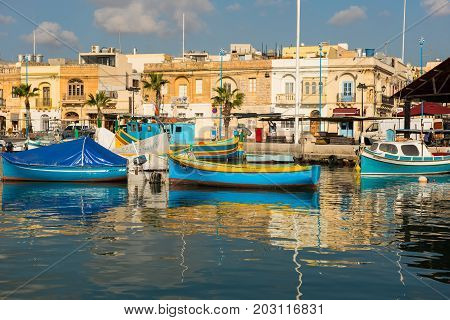 Marsaxlokk Fishing Village Harbor With Boats