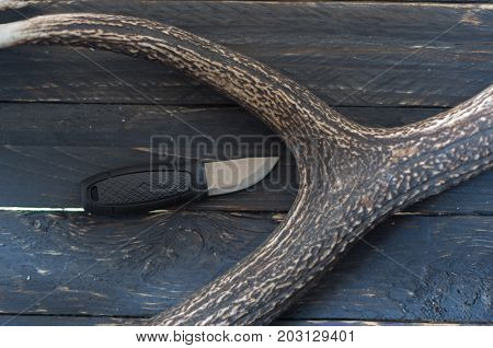 Hunting Swedish Knife With A Deer Horn.
