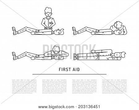 First aid emergency treatment and cpr technique in life threatening situations flat icons collection abstract isolated vector illustration