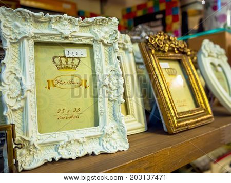 Kawagoe, Japan - May 14, 2017: Close up of a foto frame inside of a store in Kawagoe, Japan.