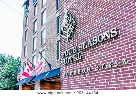 Washington Dc, Usa - August 4, 2017: Four Seasons Hotel With Brick Architecture In Georgetown Neighb