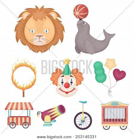 Circus set icons in cartoon style. Big collection of circus vector symbol stock