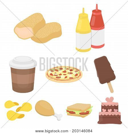 Fast food set icons in cartoon style. Big collection of fast food vector symbol stock