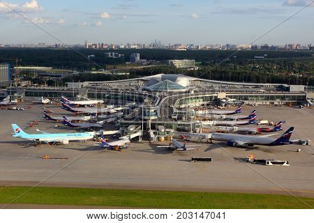 Sheremetyevo, Moscow Region, Russia - 1 August, 2015: Overview of Terminal D of Sheremetyevo international airport.