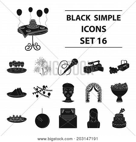 Event service set icons in black design. Big collection of event service vector symbol stock illustration