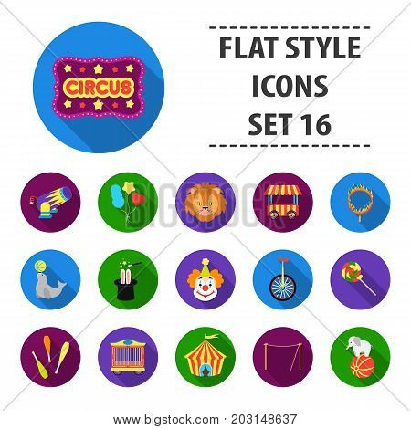 Circus set icons in flat style. Big collection circus vector symbol stock