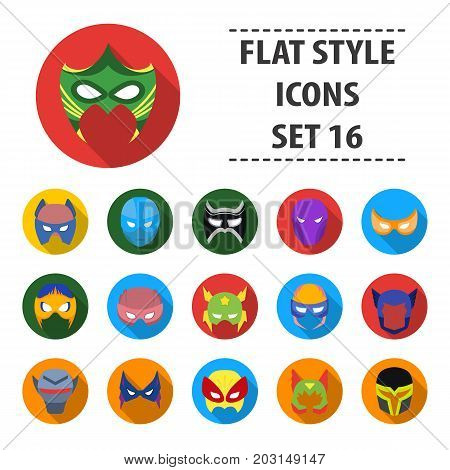 Superhero mask set icons in flat style. Big collection of superhero mask vector symbol stock