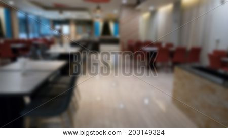 Table And Chair In Cafe Coffee Shop.  Food Cout, Cafeteria, Restaurant Interior. Blur For Background