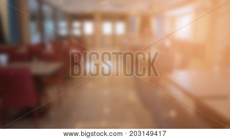 Table And Chair In Cafe Coffee Shop.  Food Cout, Cafeteria, Restaurant Interior. Blur For Background