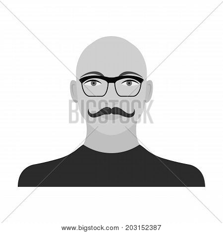 The face of a bald man with a mustache in glasses. Face and appearance single icon in monochrome style vector symbol stock illustration .