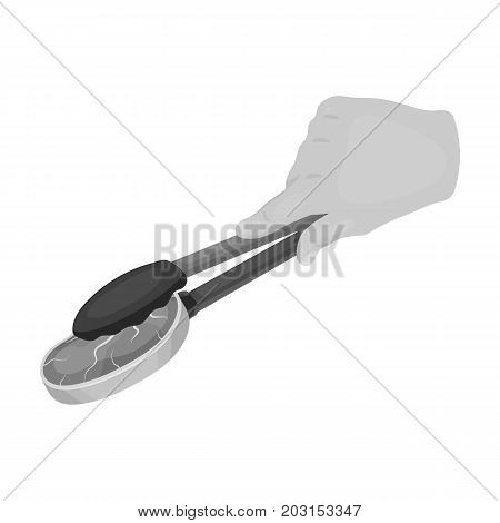 Tongs with raw steak. Eating and cooking single icon in monochrome style vector symbol stock illustration .