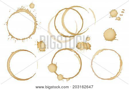 Coffee or tea stains and traces - modern vector isolated clip art on white background. Splashes of cups, mugs and drops. Use this high quality set for your menu, bar, cafe, restaurant