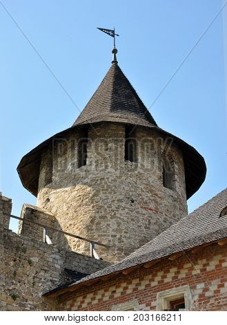 Khotyn - Chernivtsi - Ukraine - May 1 2012. Security tower of medieval fortress Khotyn