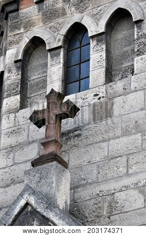 Chortkiv - Ternopil - Ukraine - February 25 2016. Fragments of the external architecture of the Dominican church in Chortkiv. Monument of architecture of 17-20 centuries.