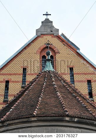 Chortkiv - Ternopil - Ukraine - February 25 2016. Fragments of the external architecture of the Dominican church in Chortkiv. Monument of architecture of 17-20 centuries.