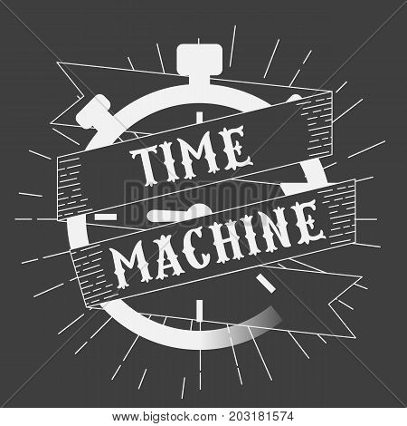 Time machine logo. Clock on a black background. Stopwatch vintage logo
