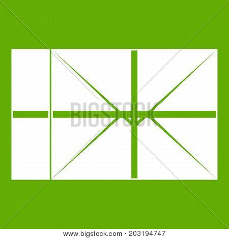 Postal parcel icon white isolated on green background. Vector illustration